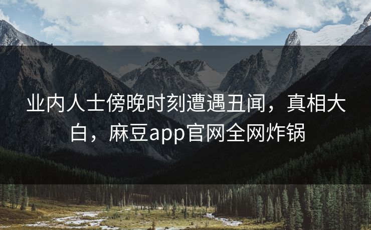 业内人士傍晚时刻遭遇丑闻，真相大白，麻豆app官网全网炸锅