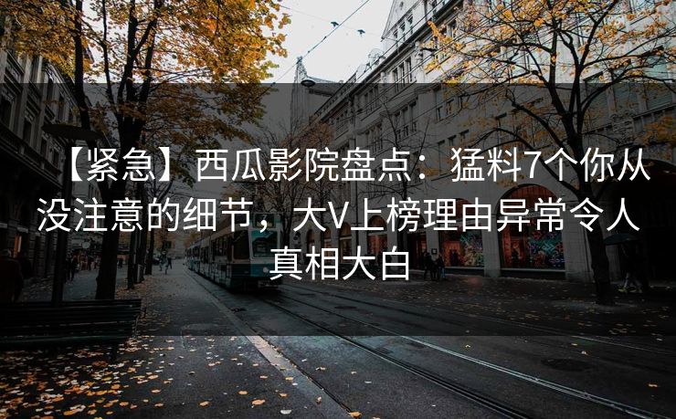 【紧急】西瓜影院盘点：猛料7个你从没注意的细节，大V上榜理由异常令人真相大白